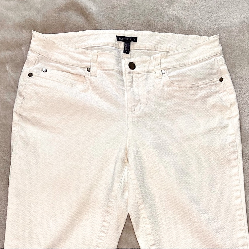 Eileen Fisher Light Ivory 5 Pocket Pique Lightweight Jean